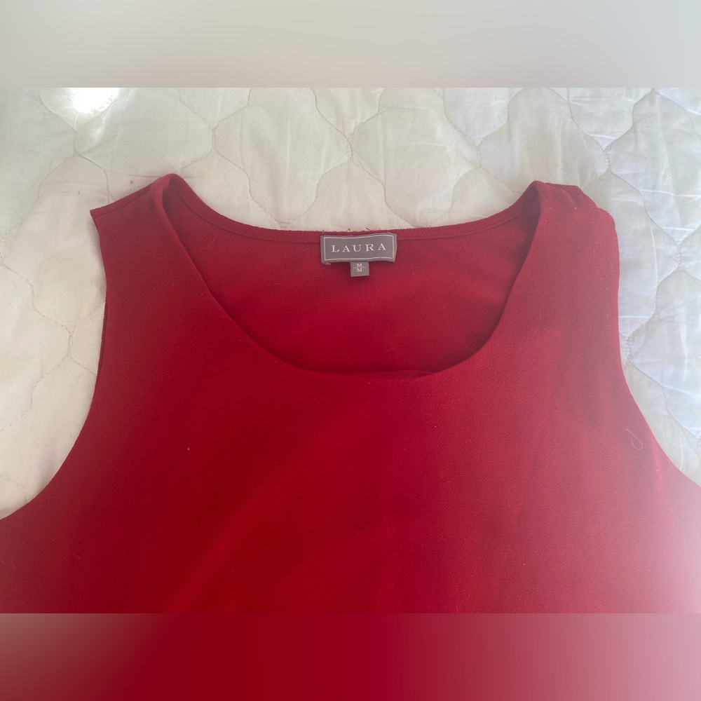 Laura Red Sleeveless Layered Blouse Size M – Dressy Work Top - Picture 5 of 5